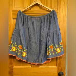 Ivy Jane Blue Shirt with Floral Embroidery